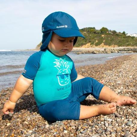 ชุดว่ายน้ำ NABAIJI ชุดเล่นน้ำเด็ก ชุดเด็ก ชุดว่ายน้ำเด็ก ชุดโต้คลื่นแขนสั้นป้องกันรังสียูวีสำหรับเด็กเล็ก (สีฟ้า)