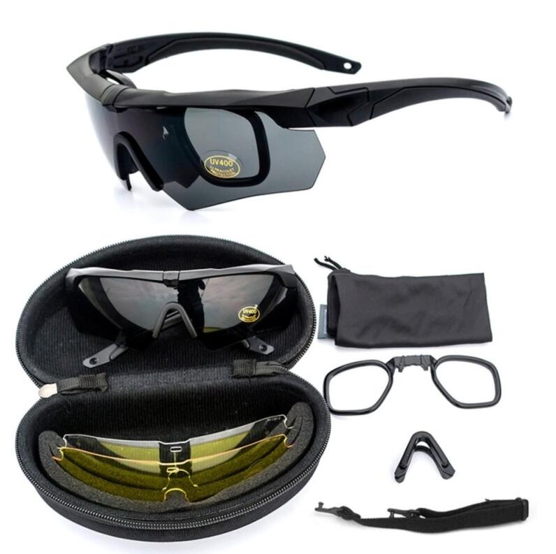 Original UV400 ป้องกันขี่จักรยานแว่นตากันแดดยุทธวิธีแว่นตาทหารแว่นตาทหาร 3 เลนส์ TR90 ความปลอดภัยแว่นตา