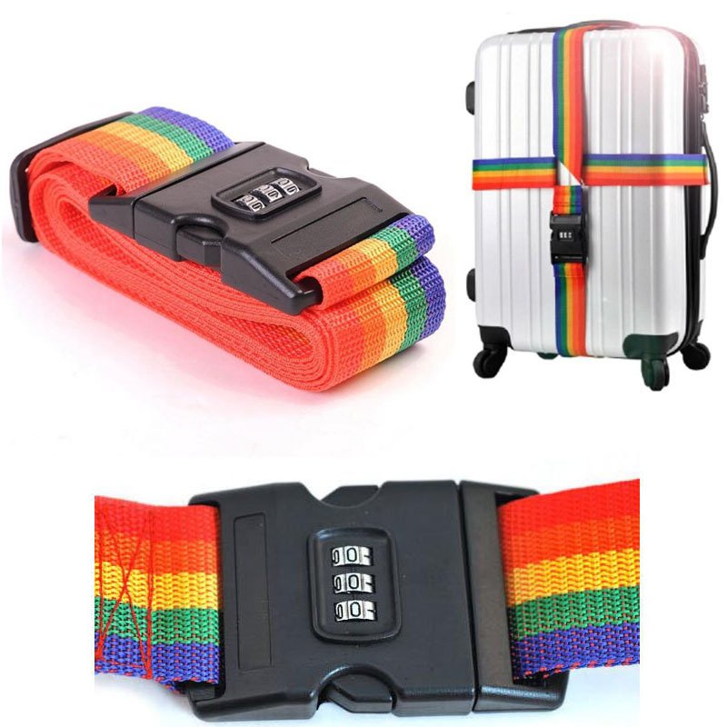 Rainbow Travel Luggage Belt สายรัดกระเป๋าเดินทางราคาประหยัด หัวล็อกตั้งรหัสได้ สายไนล่อนทอแน่น ทนการใช้งานหนัก รับประกันความเหนียว