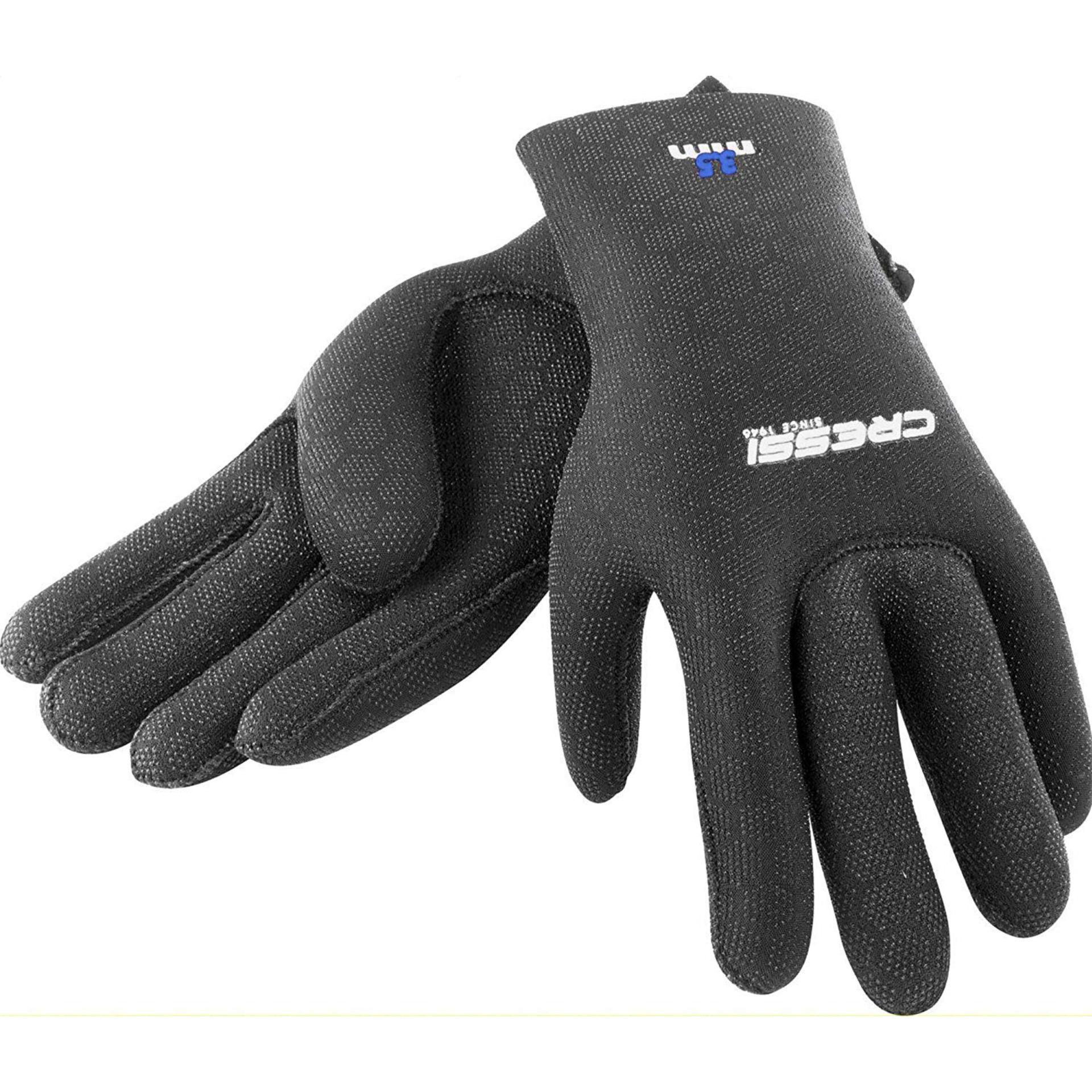 ถุงมือ ถุงมือสำหรับกีฬาทางน้ำ อุปกรณ์กีฬาทางน้ำ อุปกรณ์ดำน้ำ CRESSI HIGH STRETCH GLOVES BLACK 2MM BLUE LOGO