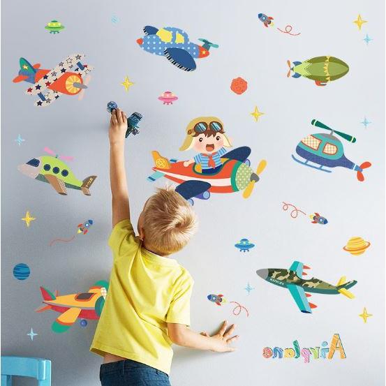 【จุดขายร้อน】 ใหม่ 2021 สติ๊กเกอร์ตกแต่งห้องนอนเด็ก รุ่น Air Plane (Wall Sticker)