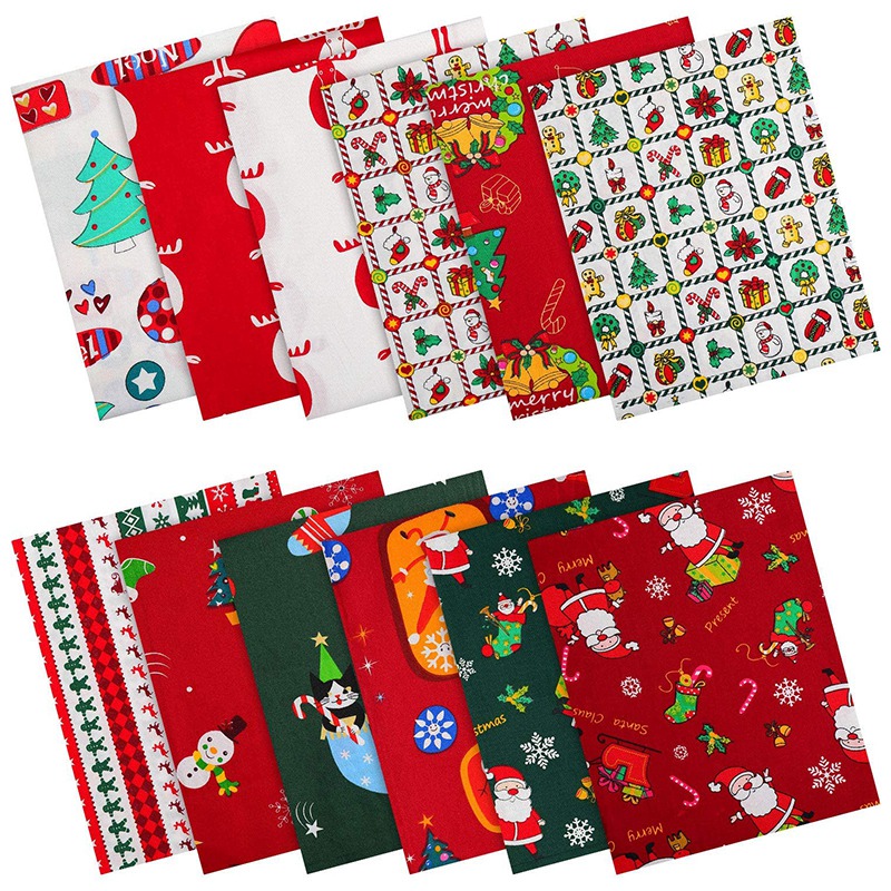 12 Pieces Christmas Cotton Fabric Bundles 16 x 20 Inch Sewing Square Fabric Patchwork Assorted Christmas Tree
