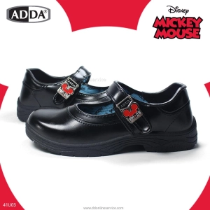 สินค้า รองเท้านักเรียนผู้หญิง รองเท้าหนังสีดำ รองเท้าแบบทางการ  ใส่สบาย พื้นนิ่ม ลายมินี่ เพื่อความกระชับเท้า Adda รุ่น 41U03