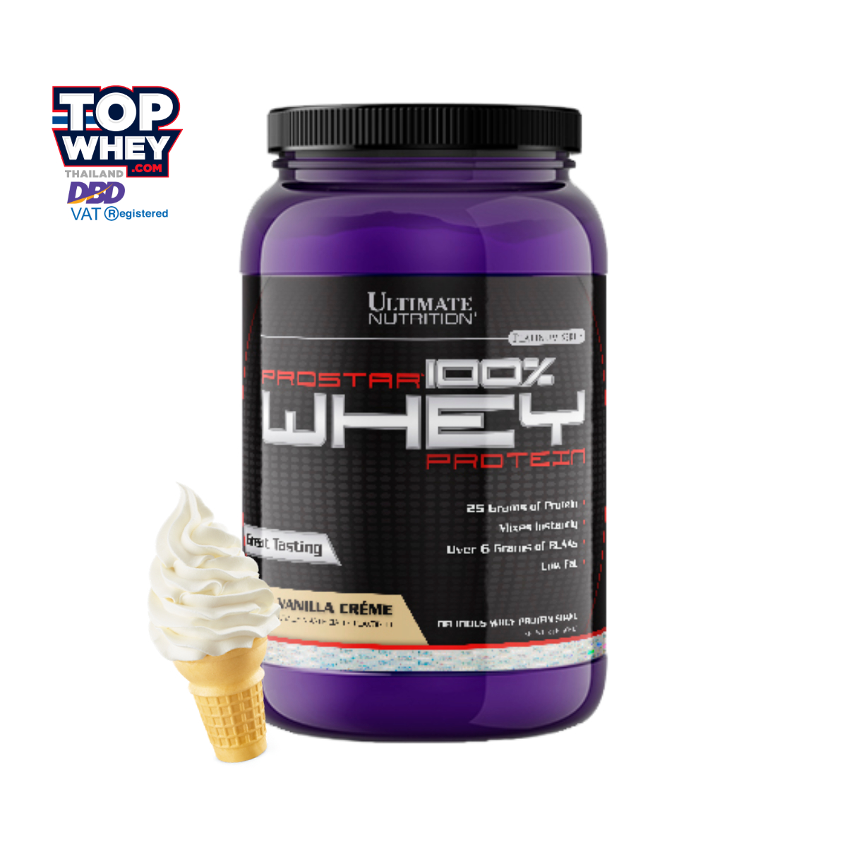 Ultimate Nutrition ProStar Whey Protein 2 lbs – Vanilla – เวย์โปรตีนเสริมสร้างกล้ามเนื้อ   ฟื้นฟู-ซ่อมแซมกล้ามเนื้อที่สึกหรอ  มีกรดอะมิโนจำเป็นมากกว่า 20 ชนิด  สามารถทานระหว่างมื้ออาหาร ก่อน-หลังออกกำลังกาย