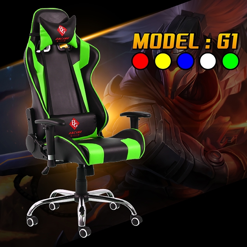BG Furniture เก้าอี้เล่นเกม เก้าอี้เกมมิ่ง เก้าอี้คอเกม Racing Gaming Chair รุ่น G1 (Green)