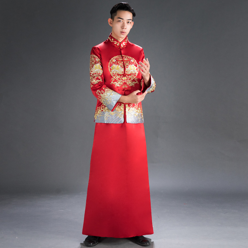 Chú Rể Phong Cách Trung Hoa Lễ Phục 2020 Thu Đông Mẫu Mới Kết Hôn Váy Tiệc Chúc Rượu Trang Phục Lễ Phục Dài Tay Váy Tiệc Chúc Rượu Váy Cưới