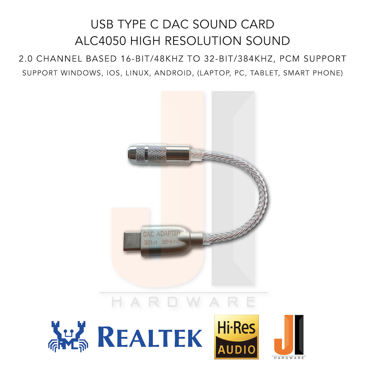 USB type C DAC sound card ALC4050 high resolution sound for PC, Tablet, Laptop, Smart Phone (Support iOS, Windows, Android) ของใหม่มีกล่องใส่
