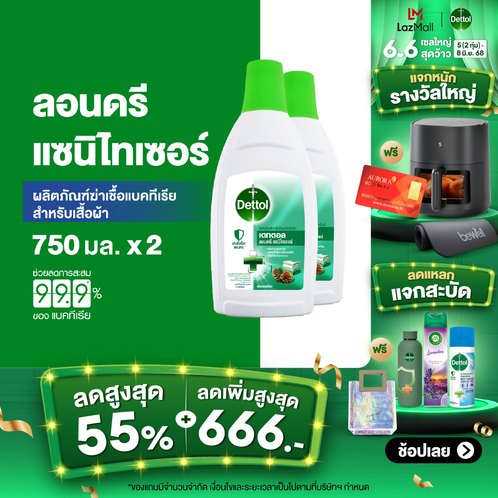 เดทตอล น้ำยาทำความสะอาด ลอนดรี แซนิไทเซอร์ 750 มล. (2ขวด)
