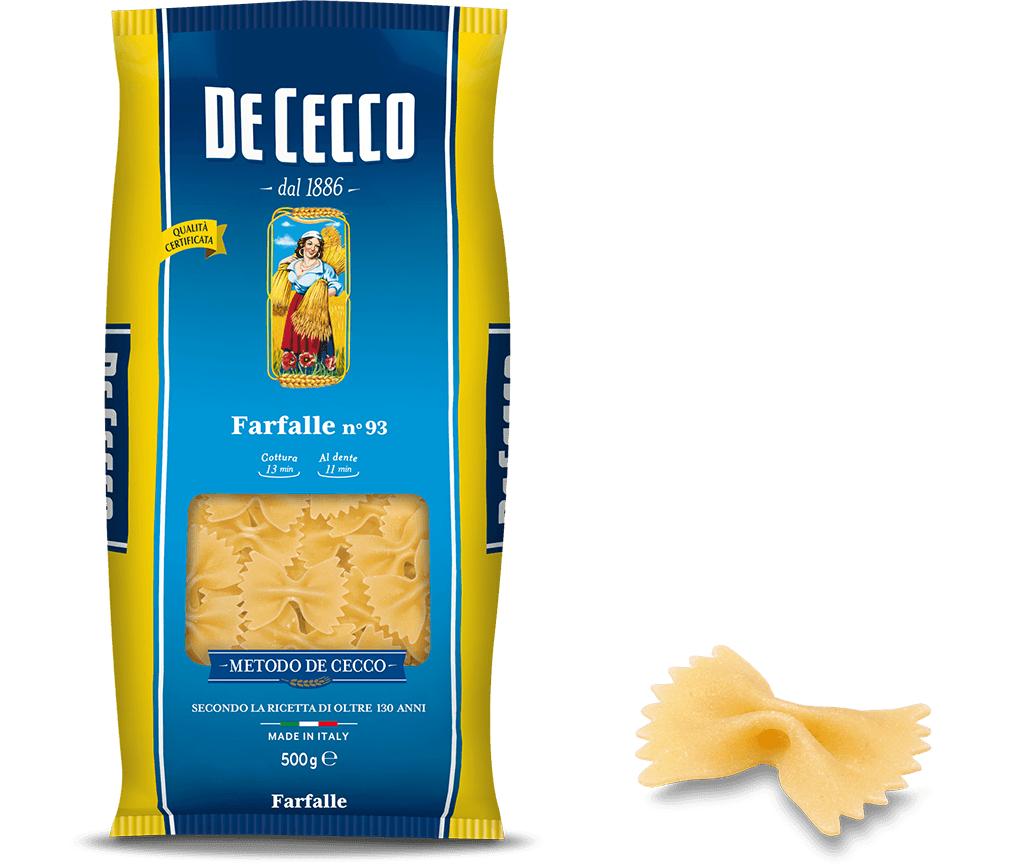 พาสต้า ฟาร์ฟาลเล เบอร์.93 - ดีเชคโก้, 500 กรัม Pasta Farfalle No.93 - De Cecco, 500 grs
