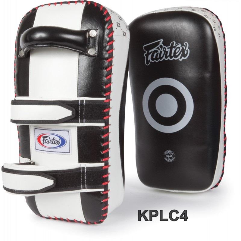 Fairtex Curved Kick Pads Extra long KPLC4 Black-White for Training MMA K1 เป้าเตะแบบโค้ง  แฟร์เท็กซ์ สีดำ-ขาว หนังแท้ สำหรับเทรนเนอร์ ในการฝึกซ้อมนักมวย