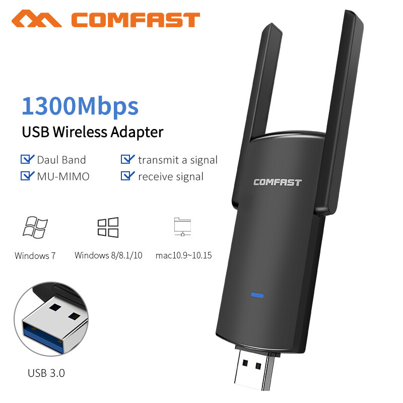 Comfast 1300mbps 5ghz 2.4ghz Dual Band Usb Wireless Wifi Adapter Rtl8812bu Wi-Fi Network Lan Card Pc Wifi Receiver 2*2dbi Wifi Antenna. 