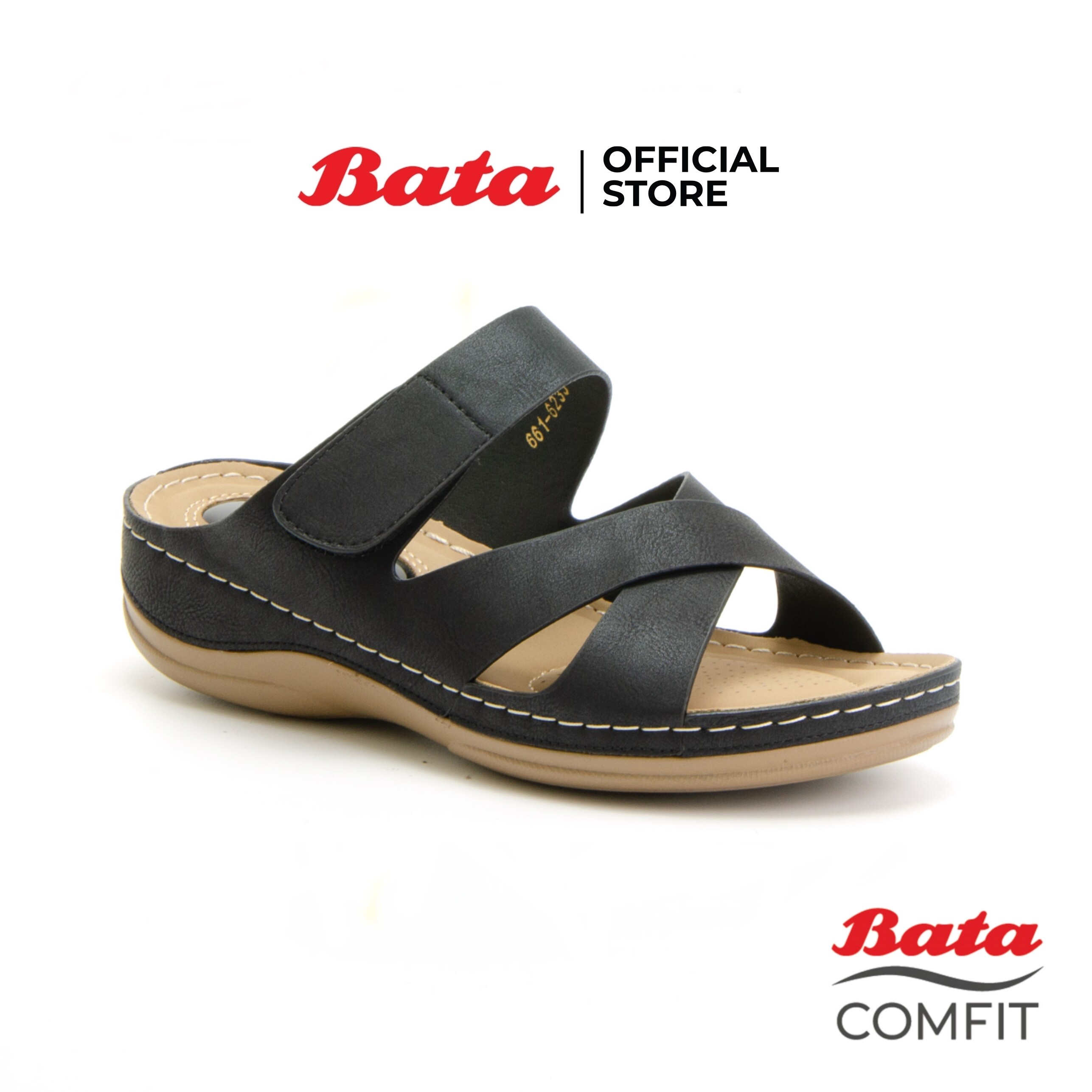 Bata COMFIT SLIP ON รองเท้าลำลองแฟชั่น แบบสวม เปิดส้น สีดำ รหัส 6616233 Ladiescomfort Fashion
