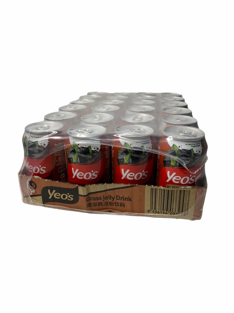 YEO'S Grass Jelly Drink เครื่องดื่ม สมุนไพรพร้อมดื่ม สินค้านำเข้าจากมาเลเซียบรรจุ 300ml รุ่นกระป๋อง สีน้ำตาล 1ถาดใหญ่/บรรจุ 24 กระป๋อง ราคาส่ง ยกถาด
