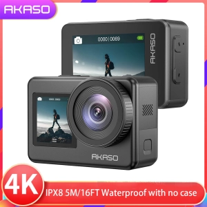 ราคาAKASO Brave 7 4K 30FPS 20MP WiFi Action Camera with Touch Screen Waterproof Camera EIS 2.0 Zoom St External Mic Voice Control with 2X 1350mAh Batteries Vlog Camera