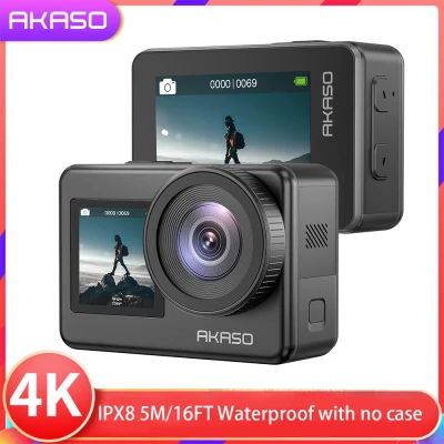 AKASO Brave 7 4K30FPS กล้องแอ็คชั่น WiFi 20MP พร้อมหน้าจอสัมผัส กล้องกันน้ำ IPX8 5M/16FT EIS 2.0 Zoom ด้วย 2X 1350mAh แบตเตอ รองรับ External Mic Voice Control Vlog