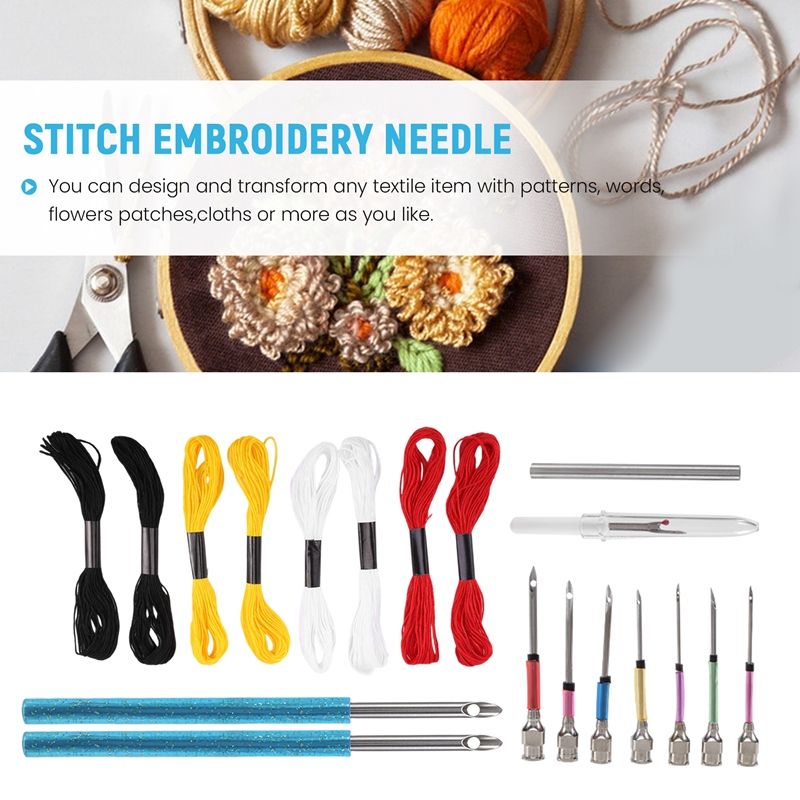 Punch Needle Tool Kit Embroidery Stitching Punch Needle & Needle Threader Embroidery Poking Cross Stitch Tools Knitting