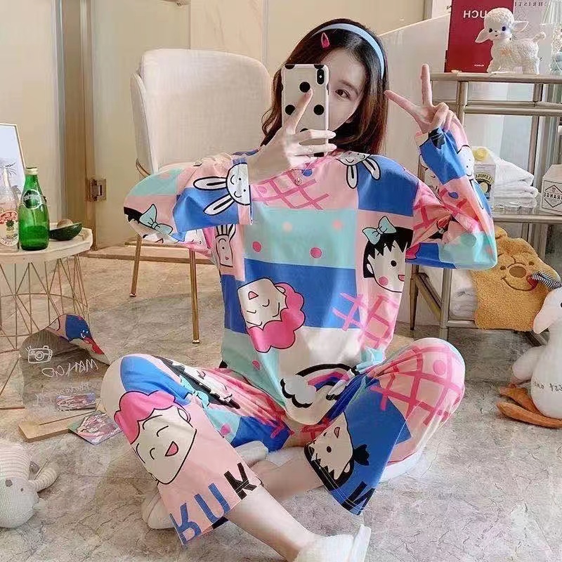 ชุดนอนสตรี ชุดนอนลายการ์ตูน แขนยาว ผ้าดี ใส่อยู่บ้าน SET 1 (แขนยาว ...