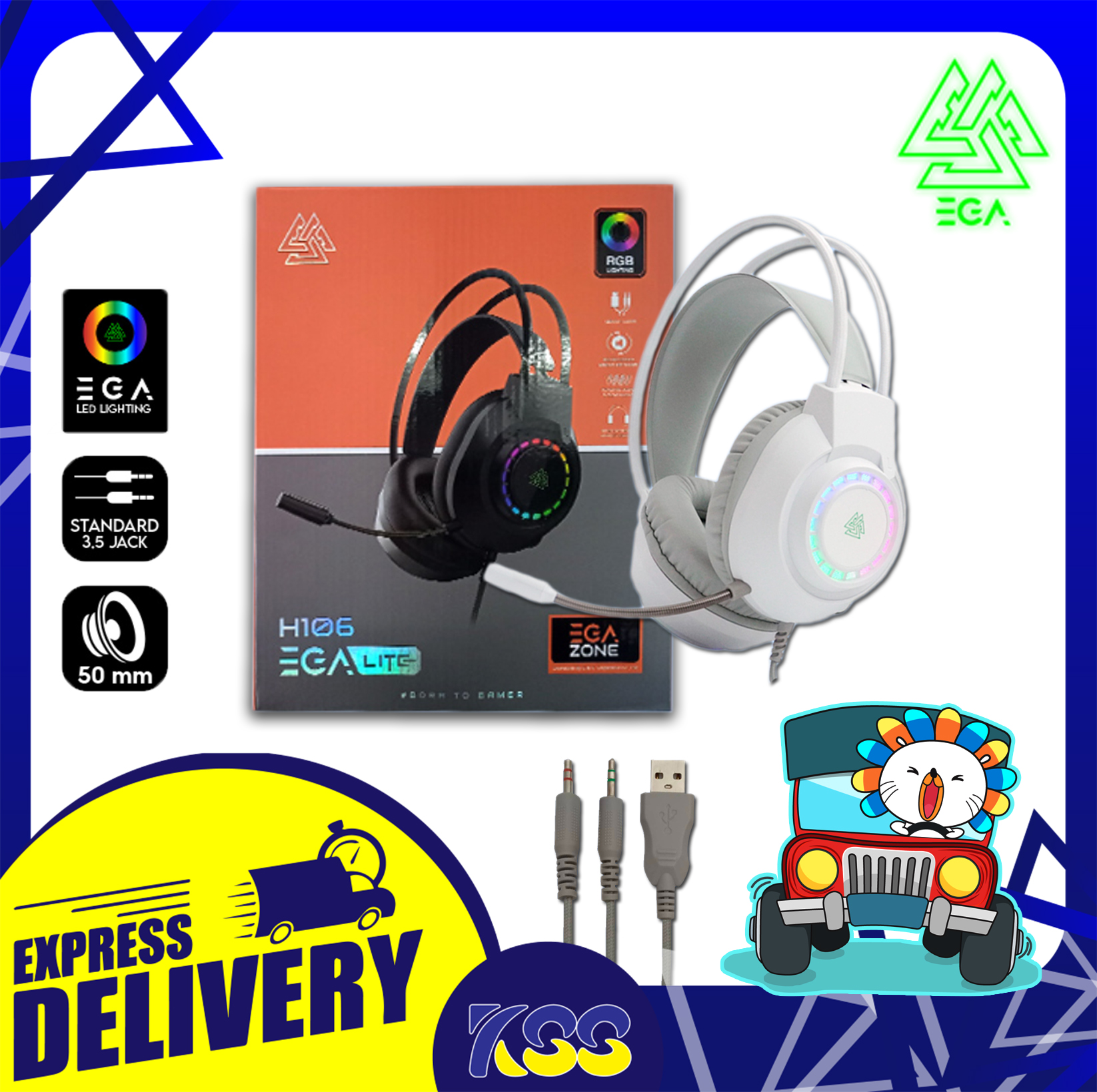 Ega Gaming หูฟังสำหรับเล่นเกมส์ EGA Gaming Headset Jack 3.5mm2 Usb Led รุ่น H106 ...
