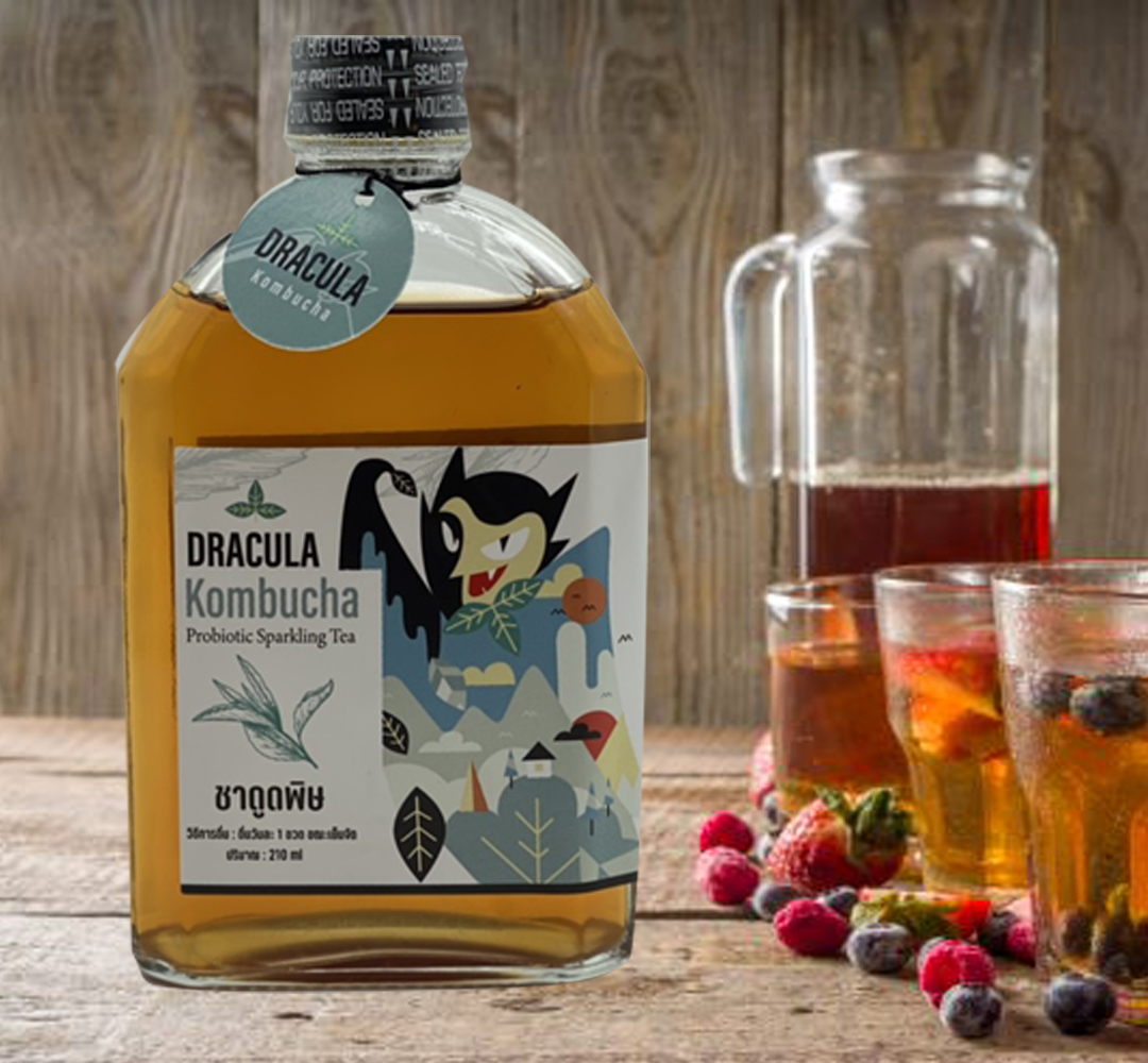 Dracula ชาดูดพิษ Raw Kombucha organic คอมบูชา คอมบูชะ ชาหมัก ดีท็อกซ์ ท้องผูก มีโพรไบโอติกสูง ชาผู่เอ๋อ สารต้านอนุมูลอิสระ detox probiotic antioxidant ขนาด 210m