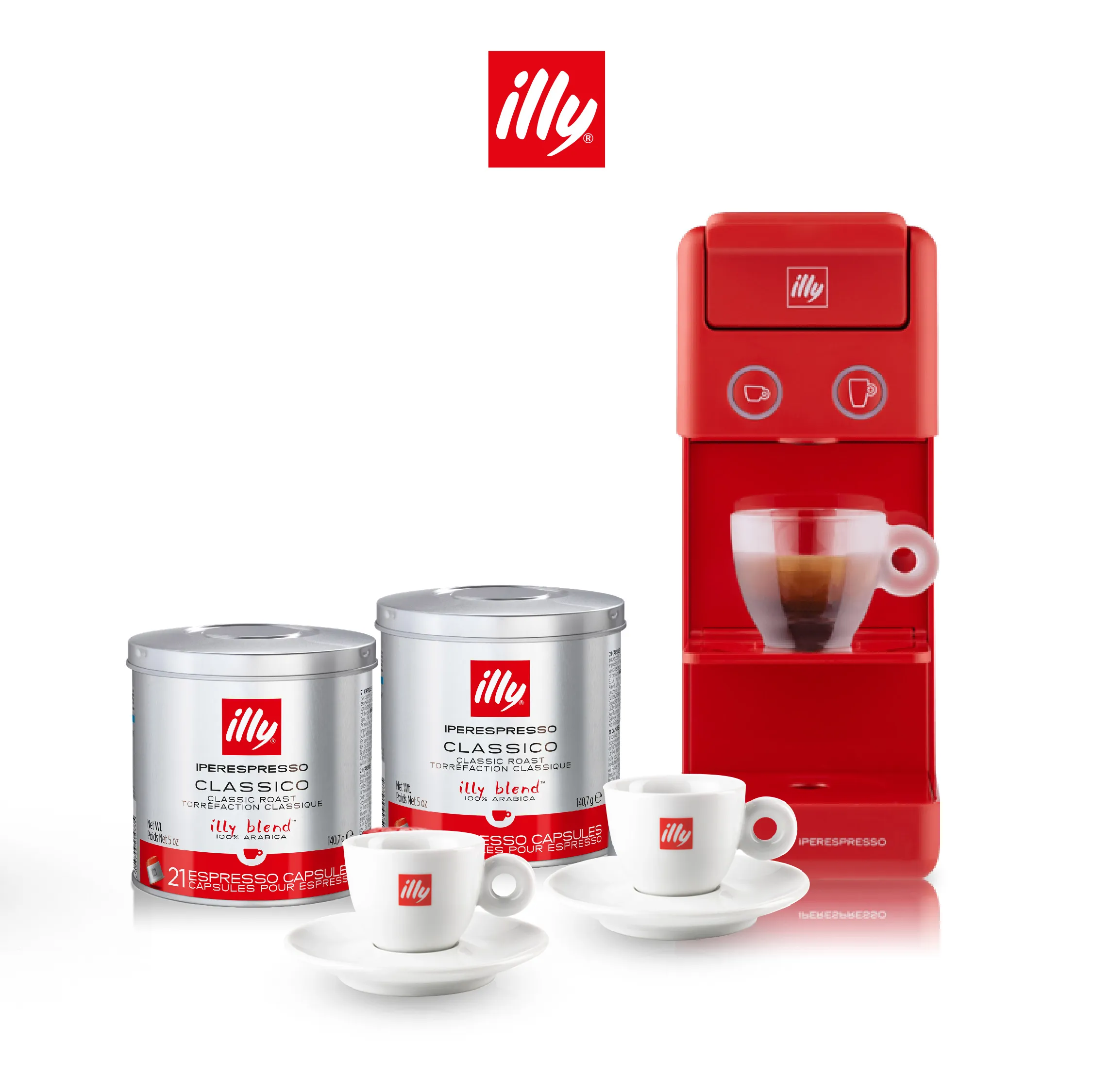 [Special Set] ILLY เครื่องชงกาแฟแคปซูล รุ่น Y3.3 สีแดง+42 ชิ้นกาแฟแคปซูล CLASSICO+แก้วกาแฟเอสเพรสโซ่2ชุด