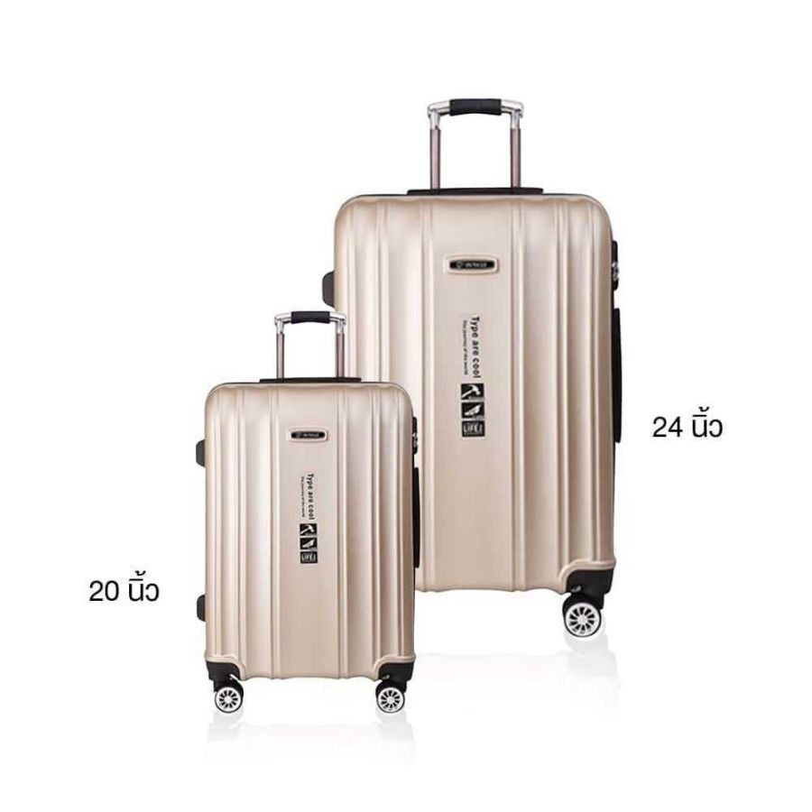 Ouyalu กระเป๋าเดินทาง Luggage Traval รูปทรงสวยงาม ดีไซน์โดดเด่น ขนาด 24 นิ้ว ล้อลาก 4 ล้อคู่ วัสดุ Polycarbonate ฟรี ขนาด 20 นิ้ว 1 ใบ : เซตสีทอง