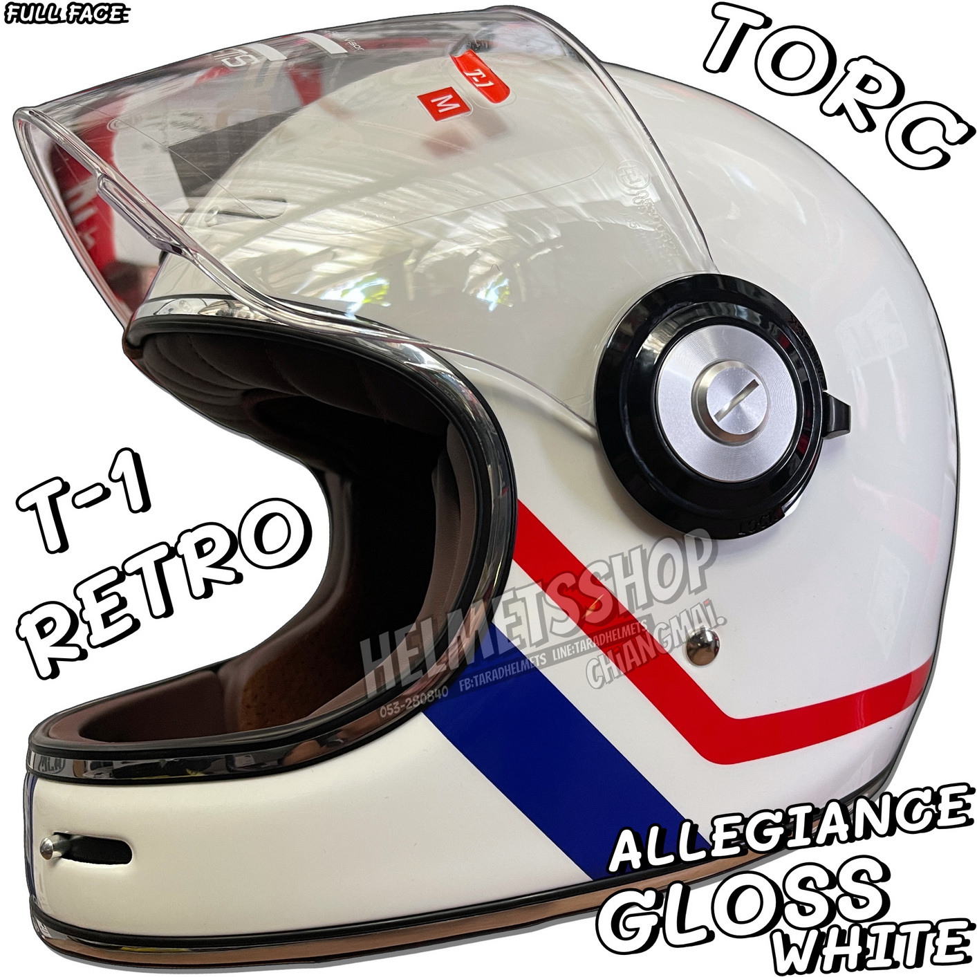 TORC T-1 RETRO FULL FACE GLOSS WHITE ALLEGIANCE [ แว่นชั้นเดียว ] [ นวม ...