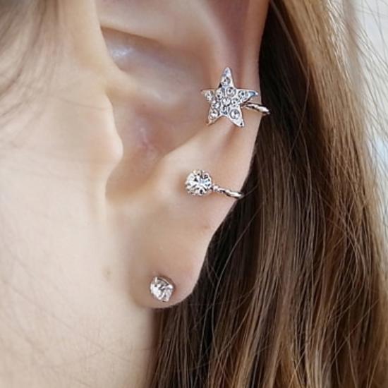 ต่างหู ไม่ต้องเจาะหู ตุ้มหู จิว Fashion Charm Crystal Earrings On Clip For Women Small Ear Cuff Wrap Earrings - 1 ข้าง 2 ชิ้น