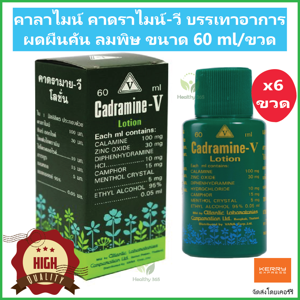 (6 ขวด) คาลาไมน์ คาดราไมน์-วี Calamine Cadramine-V บรรเทาอาการผดผื่นคัน ผื่นแพ้ ลมพิษ แมลงสัตว์กัดต่อย ขนาด 60 ml/ขวด