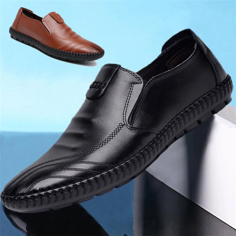ภาพหน้าปกสินค้าSUPER Men's Leather Bss Shoes Soft Pea Shoes Men's Leather Lazy Shoes รองเท้าลำลองผู้ชายรองเท้าส้นแบนแบบสบาย ๆ รองเท้าหนังสุภาพบุรุษ รองเท้าหนังแท้ธุรกิจชาย รองเท้าถั่วหนังนุ่มลำลองชาย