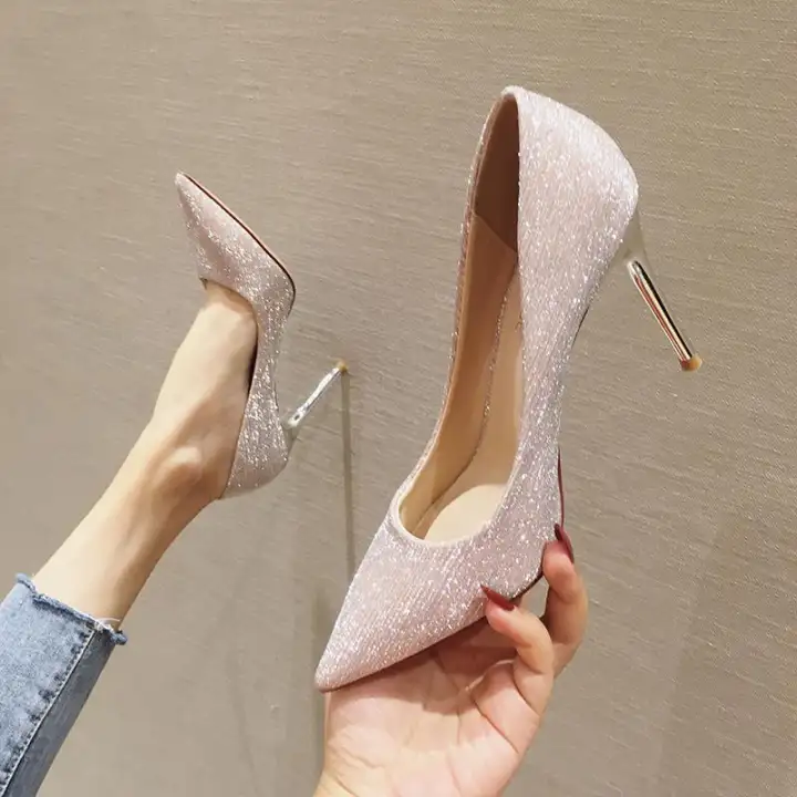 silver bridal heels