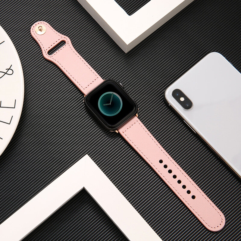 สายนาฬิกา Leather Strap for สาย นาฬิกา apple watch series 7 41mm 45mm