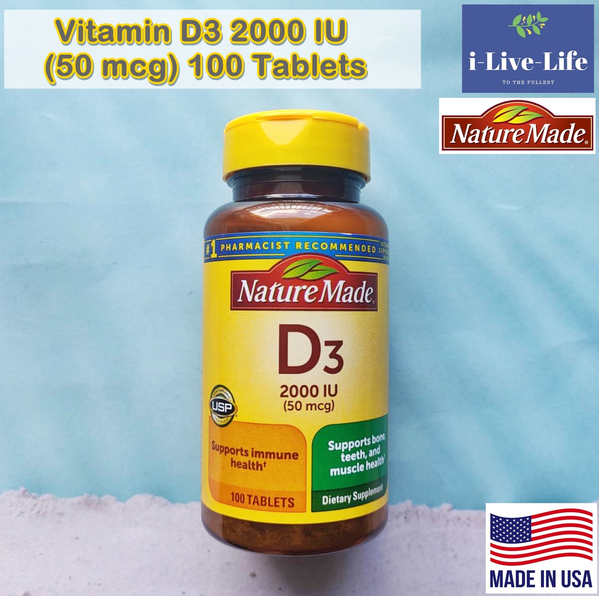 วิตามินดี3 Vitamin D3 2000 Iu 50 Mcg 100 Tablets Nature Made Support Immune Health D3 D 3 D