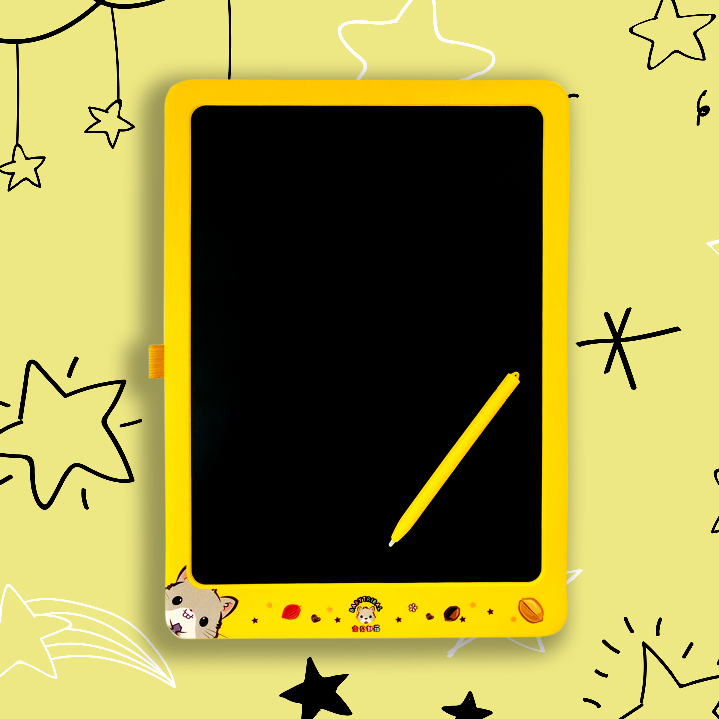สินค้าพร้อมส่ง!! กระดานวาดภาพกรอบเหลืองลายน้องแฮมสเตอร์! ( LCD Writing Tablet) ขนาด15 นิ้ว กระดานวาดรูป Blackboard ลบได้