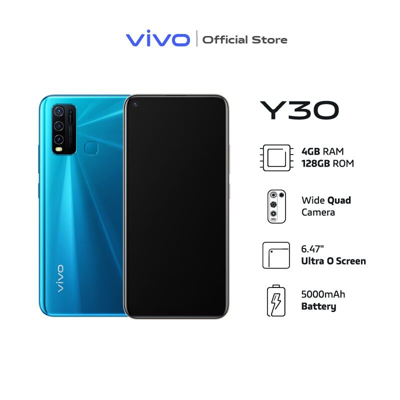 Vivo วีโว่ Mobile โทรศัพท์มือถือ สมาร์ทโฟน รุ่น Y30 แบตเตอรี่ 5000mAh หน้าจอ 6.47 นิ้ว Ram 4 Rom128GB (รับประกันตัวเครื่อง 2 ปี)