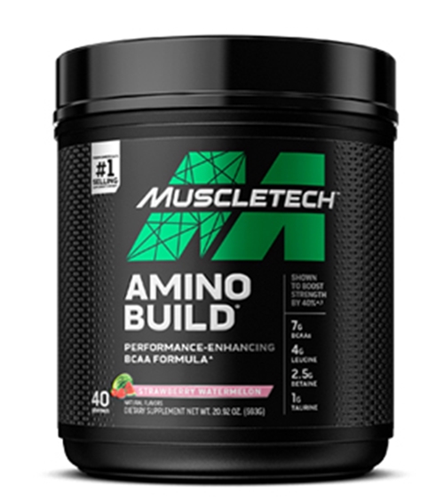 MuscleTech AMINO BUILD (40 Servings) ( STRAWBERRY WATERMELON) Amino Acid strength & recovery 7g of BCAAs 2.5g betaine &1g of taurine per serving with an added electrolyte blend BCaa Zinc บีซีเอเอ กรดอะมิโน ฟื้นฟูกล้ามเนื้อ