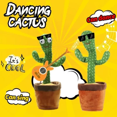 Dancing Cactus Twist Music Glow Singing Recording Stuffed Toys Kaktus Bercakap Children's Birthday Gifts Bedroom Dolls Funny Dolls Bedroom Decoration Early Education Toys Musical Toys Baby Doll Squeaky Toy Birthday Decoration Toys