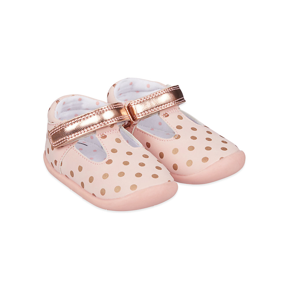 รองเท้าผ้าใบเด็ก mothercare pink and rose-gold spot t-bar crawler shoes VE228