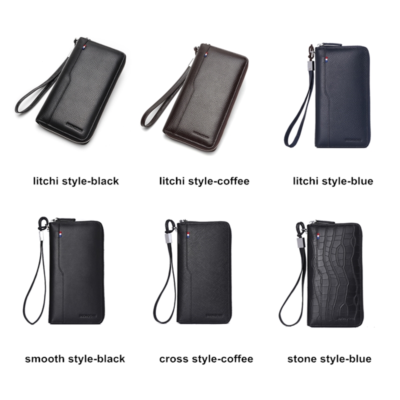 BISON DENIM Genuine Leather Men's Wallet RFID Blocking Long Purse Coin