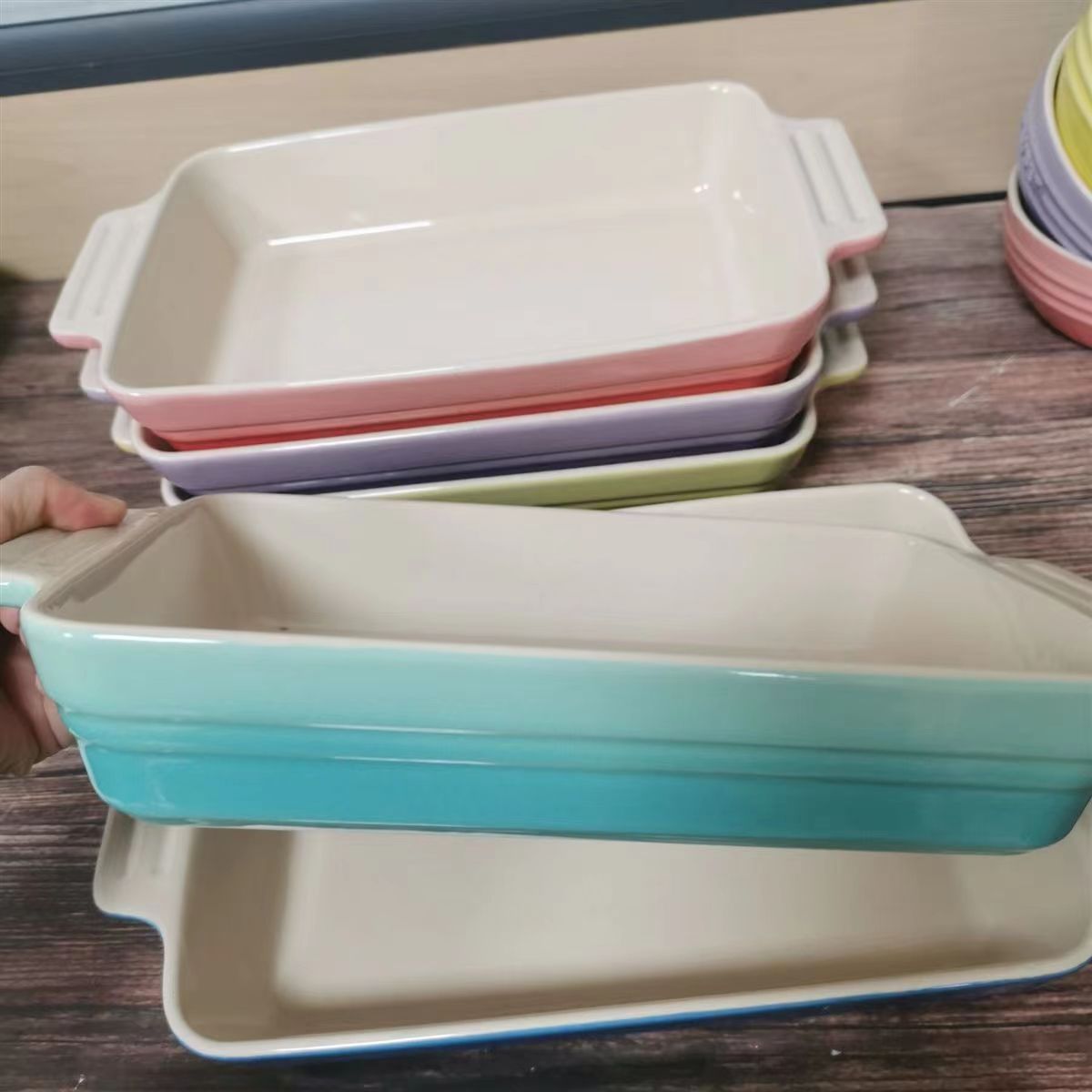 Le Creuset Rectangular Barbecue Plate 26cm Baking Bowl Pan Oven Microwave Large Ceramic MIG