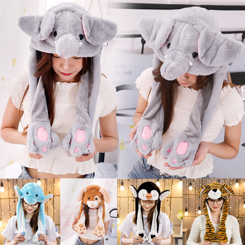 FANGCU272 Winter Warm Soft Moving Jumping Animals Ear Hat Plush Rabbit ...