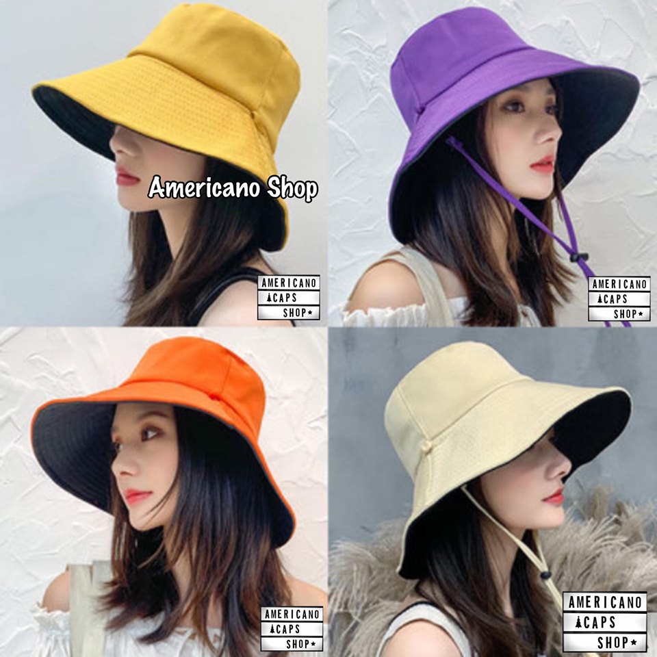 หมวกบักเก็ต Bucket สีพื้น ใส่ได้ 2 ด้าน หมวกมีเชือกรัดคาง หมวกแฟชั่นเกาหลีสุดฮิต หมวกชาวประมง (ส่งของทุกวัน)