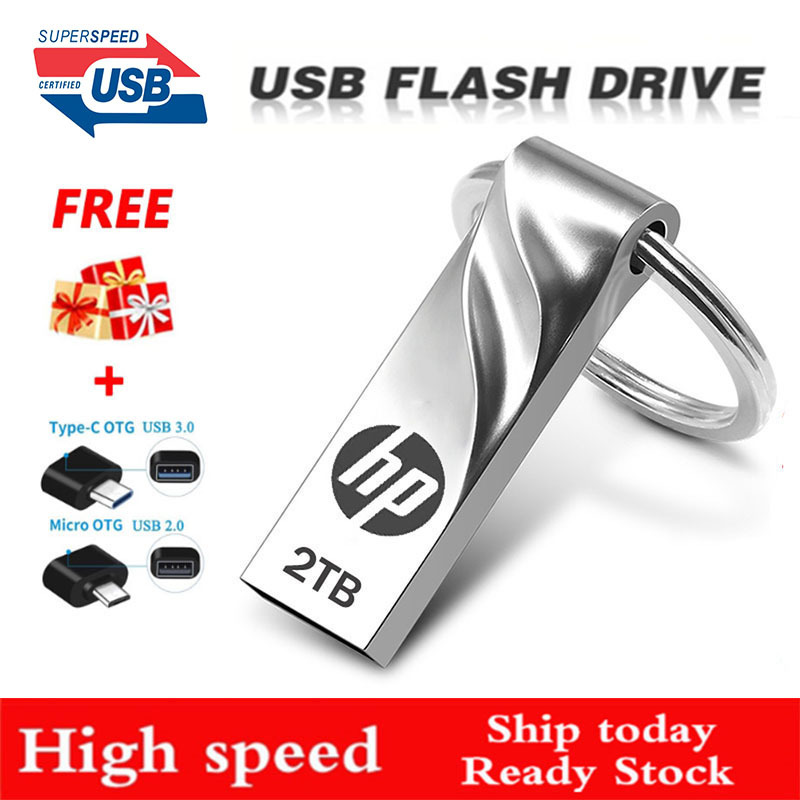 แฟลชไดร์ฟ Original Product Ready Stock Metal USB Fash Drive 2TB 1TB 512GB 256GB USB 2.0 Pendrive + OTG adapter