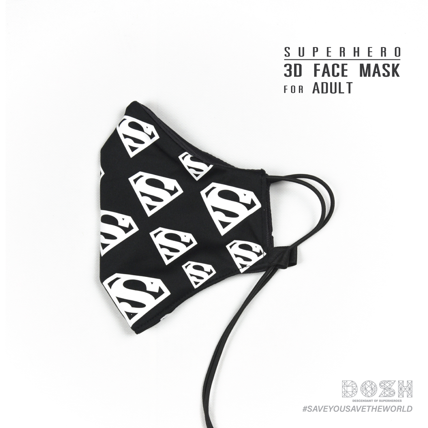 DOSH FACE MASK SUPERMAN ผ้าปิดจมูก สำหรับผู้ใหญ่ กันละอองน้ำ FSMM5005 ...