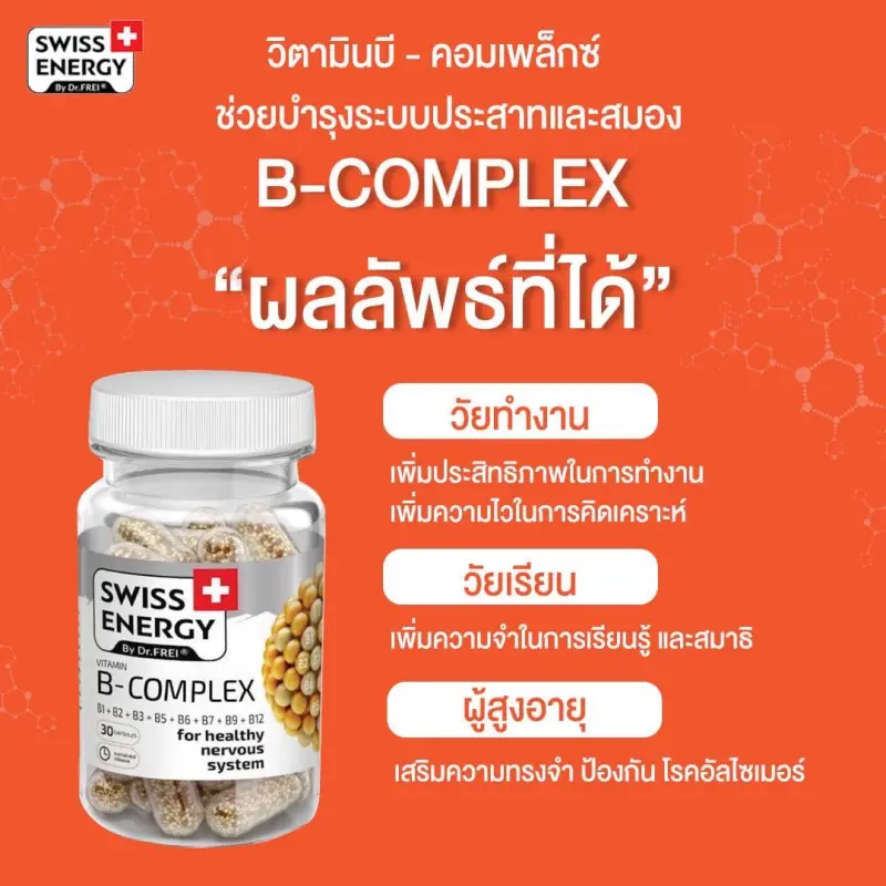 ภาพสินค้าSwiss Energy B complex Sned Release Capsule 4 กล่อง วิตามินบีรวม บำรุงประสาทและสมอง นวัตกรรมลิขสิทธิ์สวิตเซอร์แลนด์ จากร้าน Swiss Energy บน Lazada ภาพที่ 2