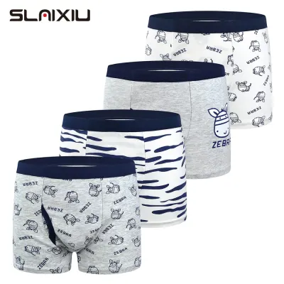 SLAIXIU 4pcs Boys Underwear Cotton Kids Boxer Cartton Zebra Teenager Boy Briefs for 2-12 Years Children Shorts