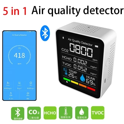 With Bluetooth 5 in1 CO2 Meter Digital Temperature Humidity Sensor Tester Air Quality Monitor Carbon Dioxide TVOC HCHO Detector