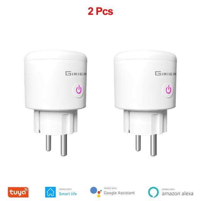 GIRIER Tuya Wifi Smart Plug 20A EU Smart Socket Outlet with Power Monitor  Timer Function 4200W Compatible with Alexa Google Home