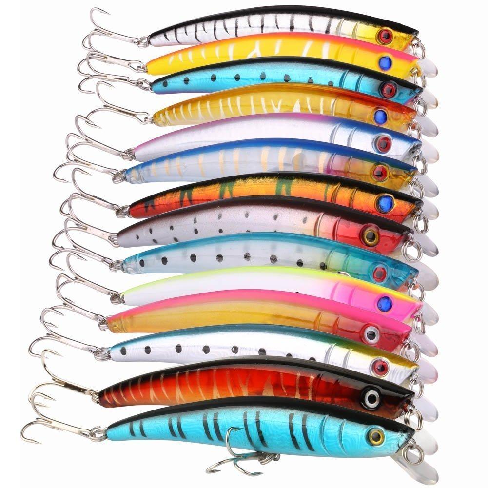 14PCS Fishing Bait Sea Fishing Lures Set Laser-Lures Fishing Set Kits for Bass Minnow CrankBaits with Spangle Triple Hook 11.5cm/4.53 inch/11.2g