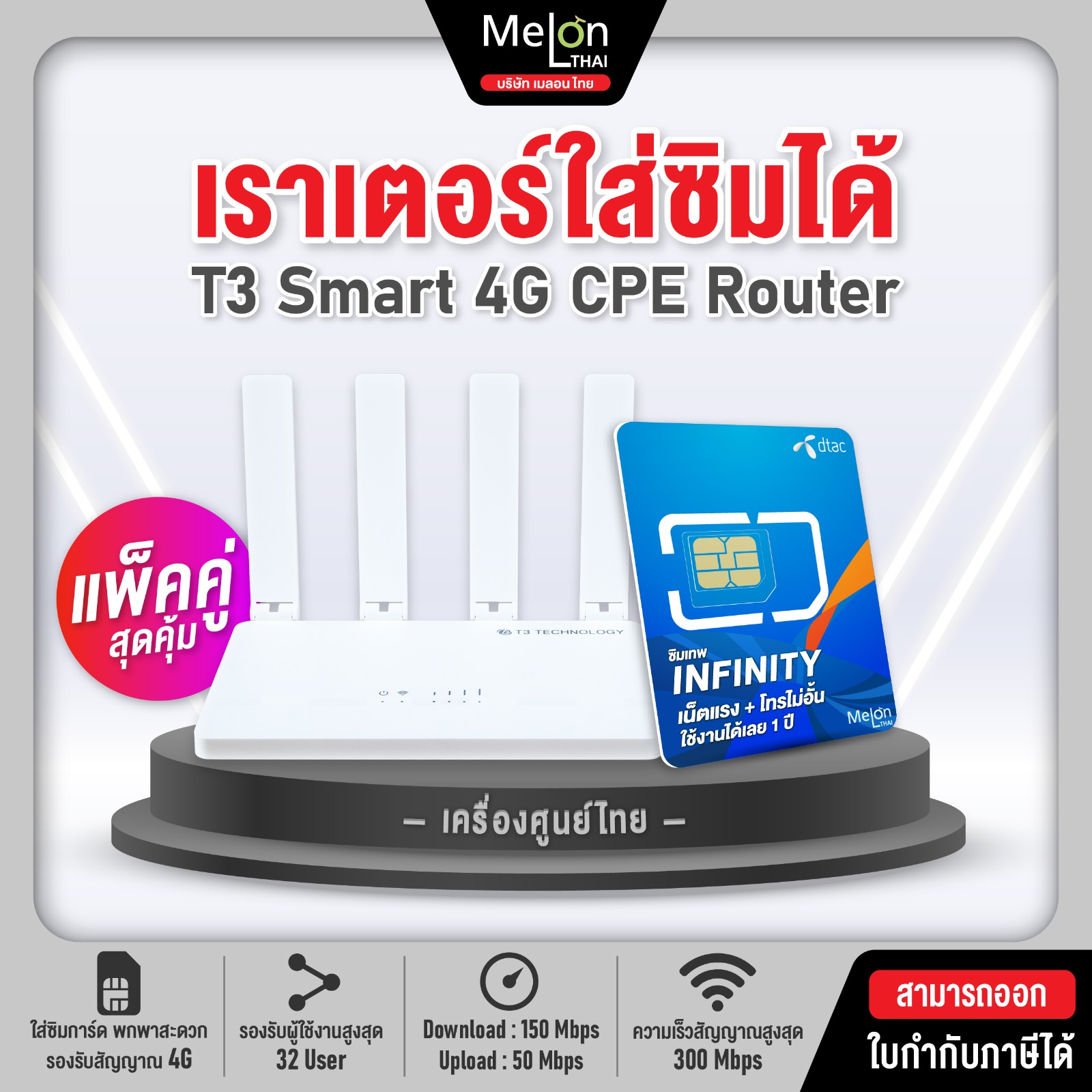 Router WiFi CPE เราเตอร์ ใส่ซิม กระจายสัญญาณ T3 Smart 4G ใช้งานง่าย ...