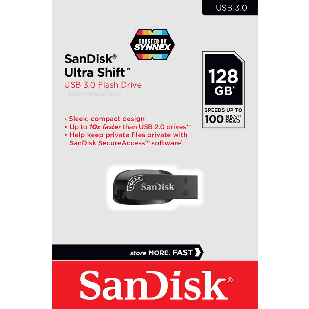 SanDisk Ultra Shift USB 3.0 Flash Drive SDCZ410 32 64 128  Black compact design  แฟลซไดร์ฟ  ประกัน Synnex 5ปี